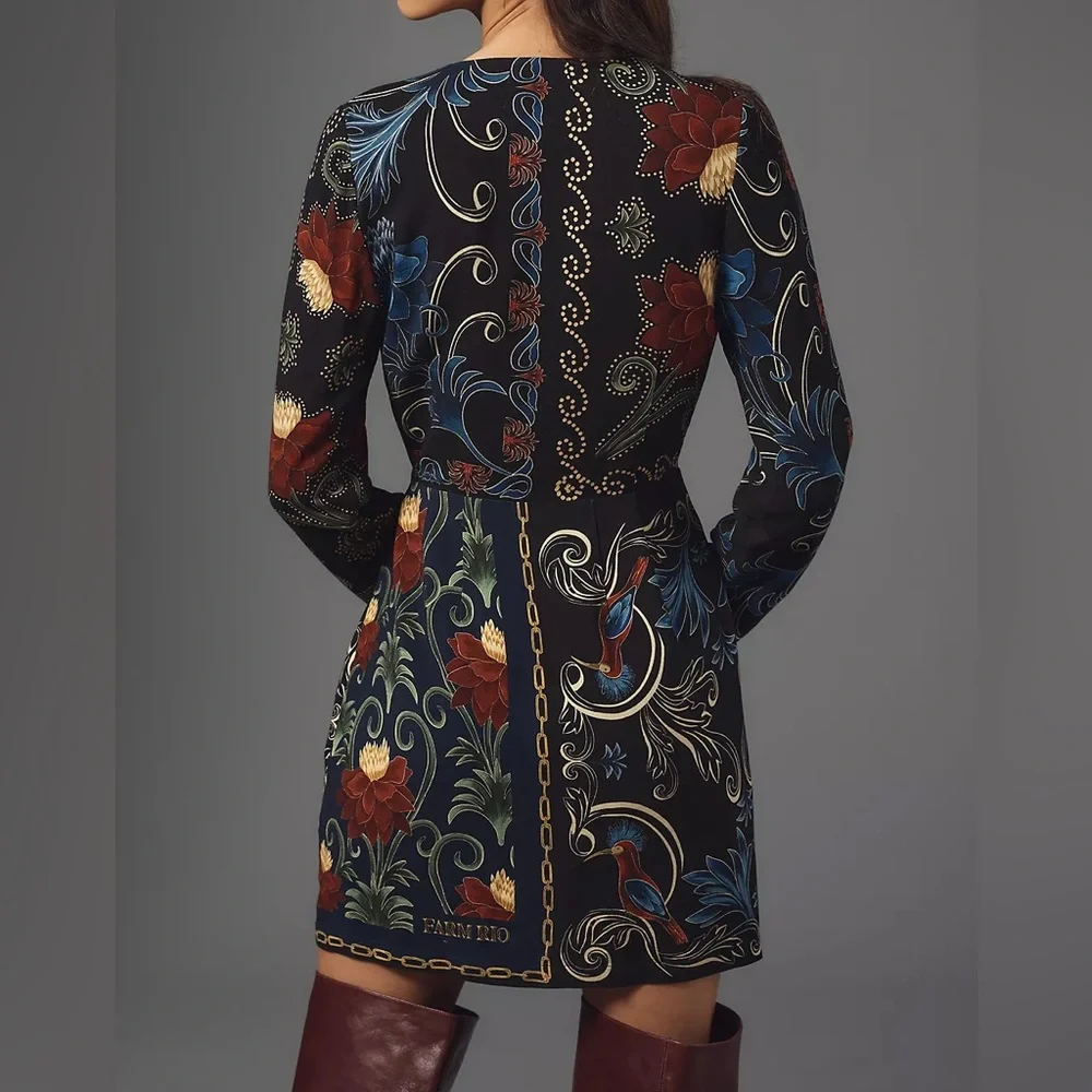 NWT Farm Rio x Anthropologie Mixed Arabesque Scarves Wrap Mini Dress - Picture 4 of 12